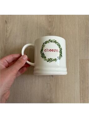Threshold NWT 16oz Porcelain Christmas Green Wreath "Cheers" Mug